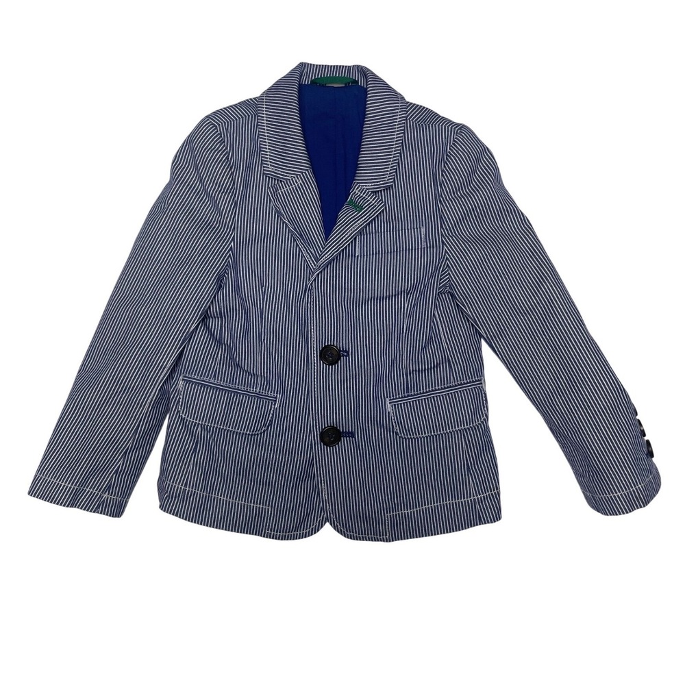 Mini Boden Navy Stripe Stretch Cotton Blazer Toddler 3/4